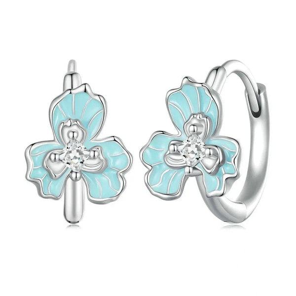 ˇStella JewelryˇBlue Enamel Iris Ear Buckles Flower Hoop Earrings