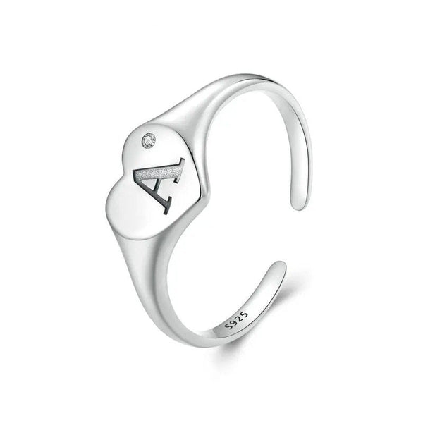 ˇStella JewelryˇEngraved Initial Letter A Open Ring Heart-shaped Adjustable Stackable Rings